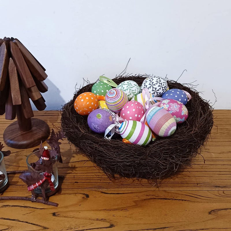 Gardeningwill 12pcs New Colorful Paper Mache Foam Egg Hanging Ornaments Easter Tree Christmas Decoration - Image 3